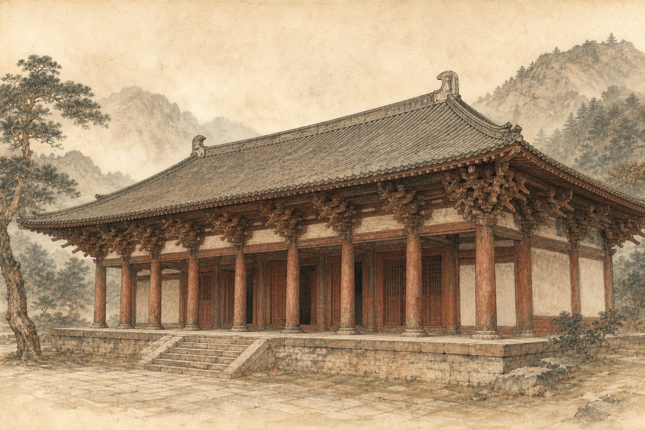 佛光寺东大殿历史建筑风格插画