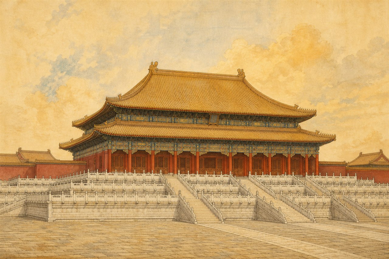 故宫太和殿历史建筑风格插画